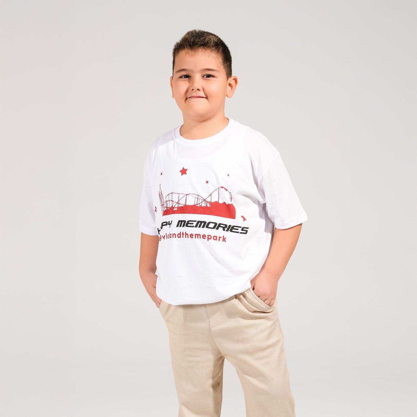 Beyaz Bisiklet Yaka Baskılı Tişört