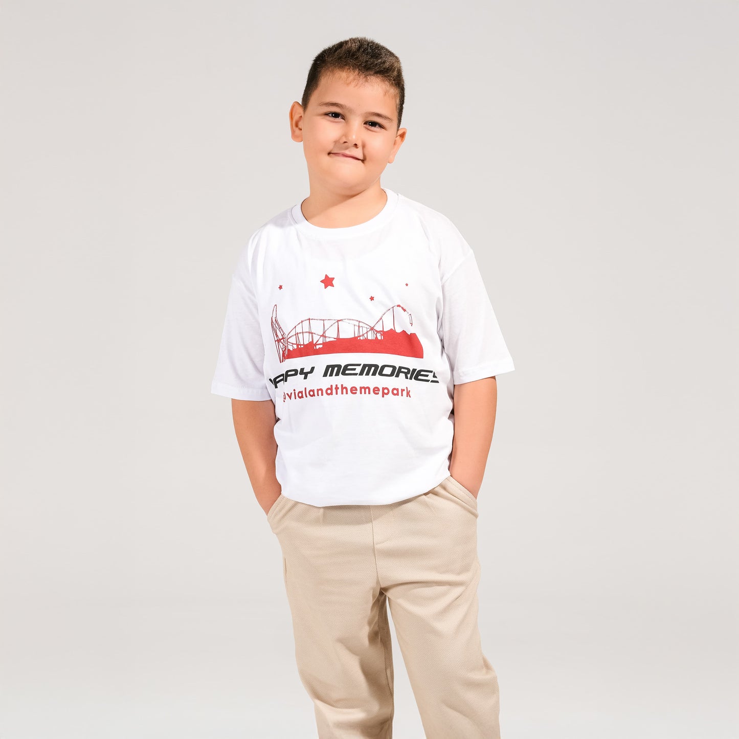 Beyaz Bisiklet Yaka Baskılı Tişört