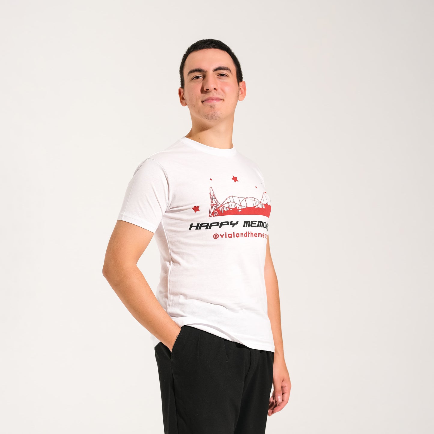 Beyaz Bisiklet Yaka Baskılı Tişört