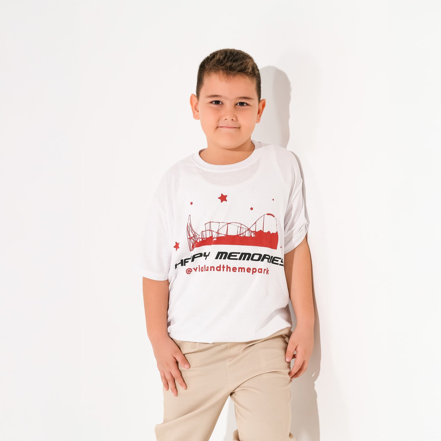 Beyaz Bisiklet Yaka Baskılı Tişört