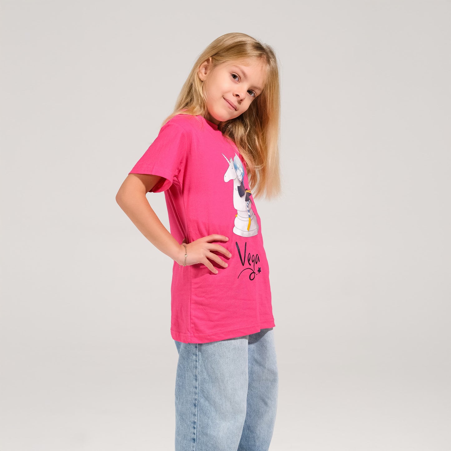 Fuşya Bisiklet Yaka Vega Baskılı Tişört