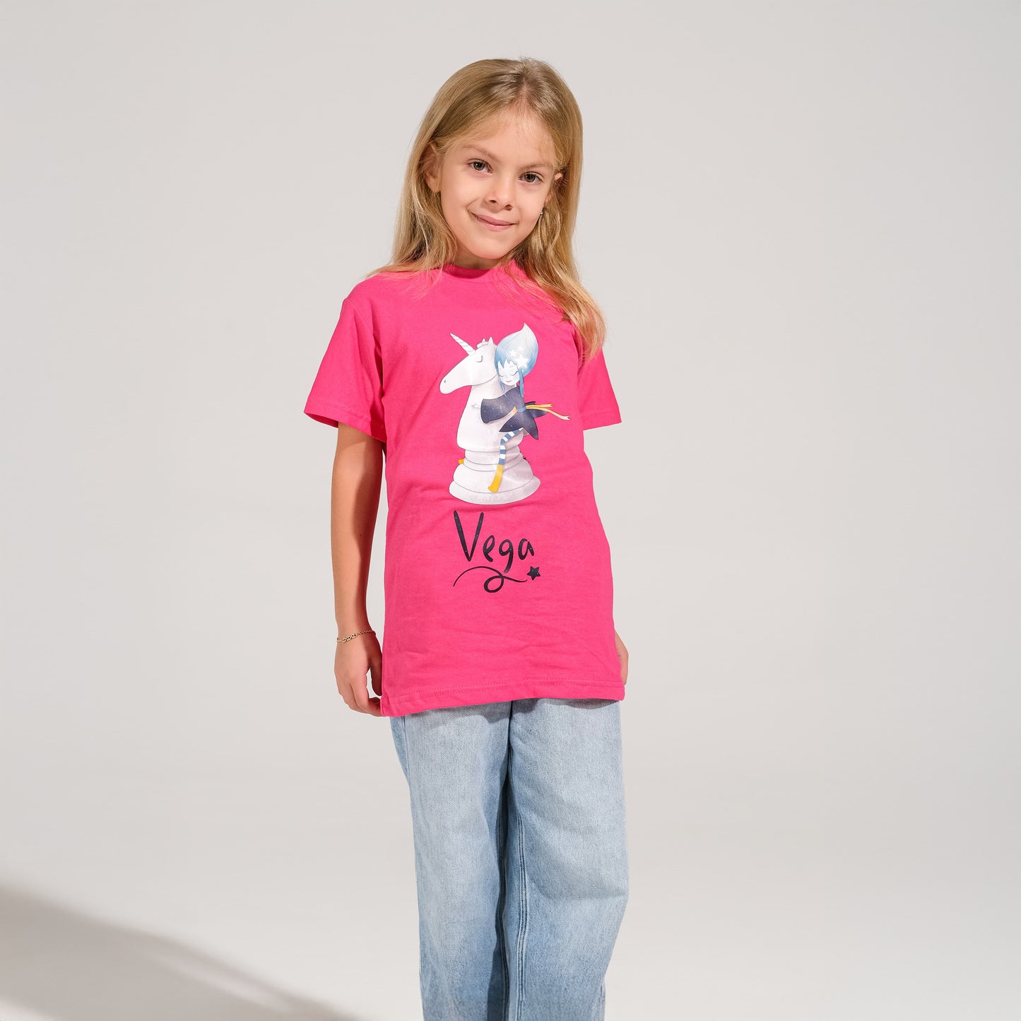 Fuşya Bisiklet Yaka Vega Baskılı Tişört