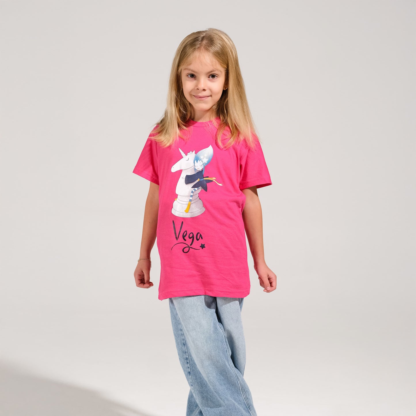 Fuşya Bisiklet Yaka Vega Baskılı Tişört