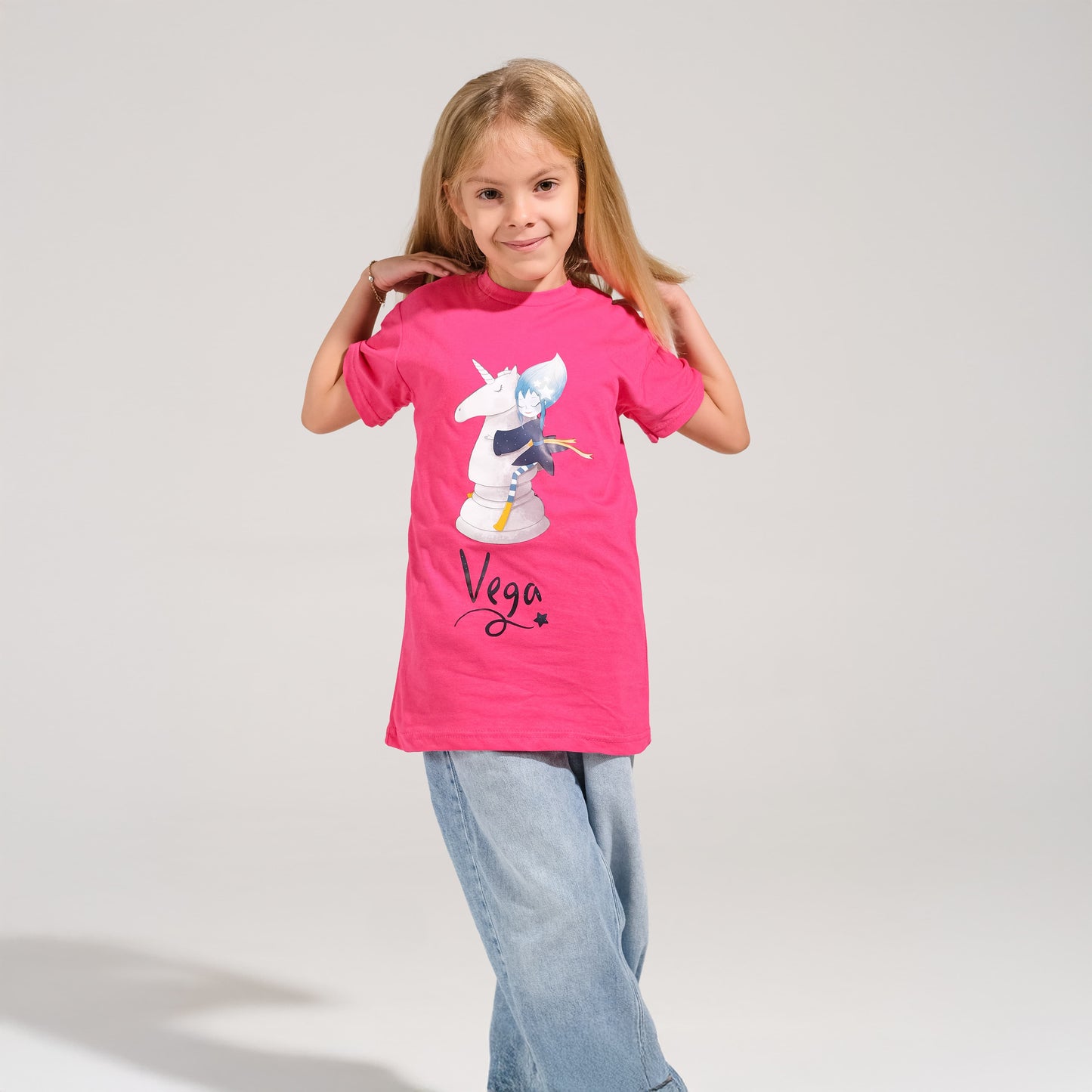 Fuşya Bisiklet Yaka Vega Baskılı Tişört