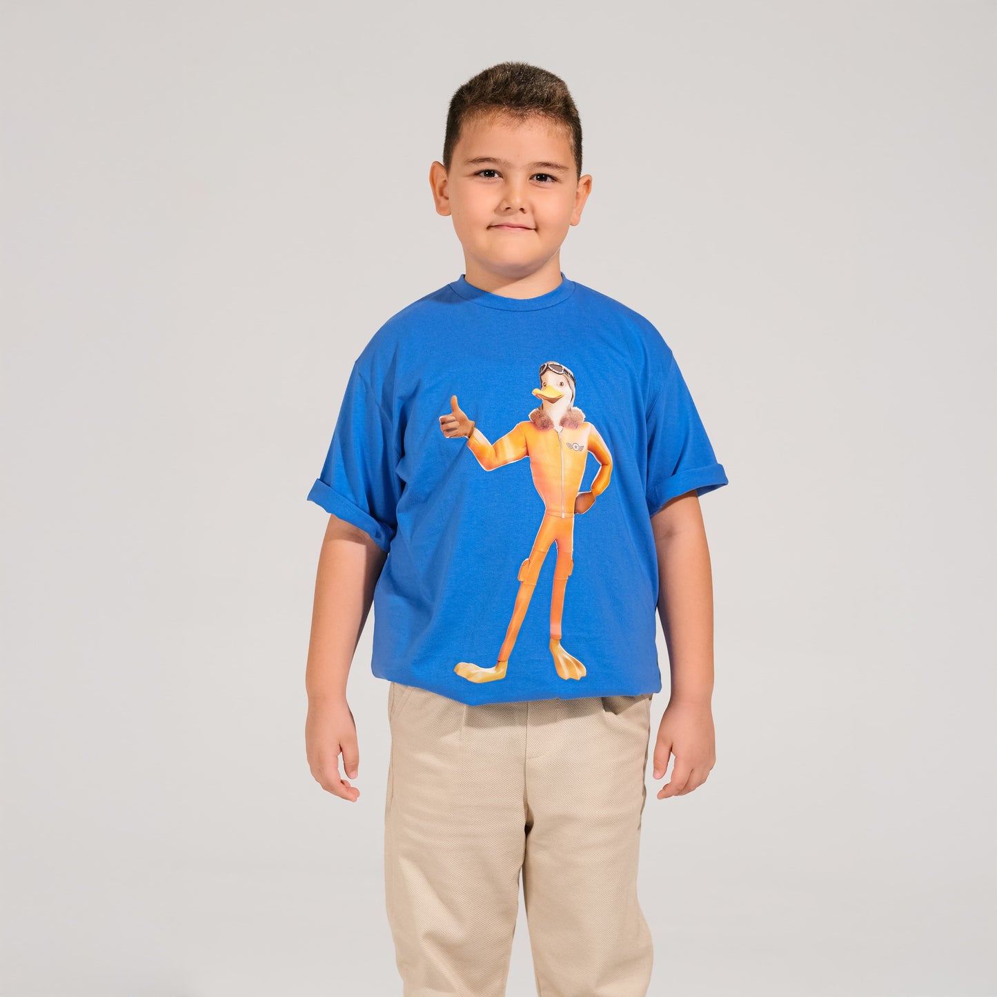 Mavi Bisiklet Yaka Kaptan Gaga Baskılı Tişört