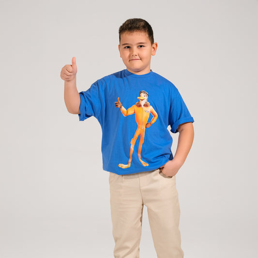 Mavi Bisiklet Yaka Kaptan Gaga Baskılı Tişört