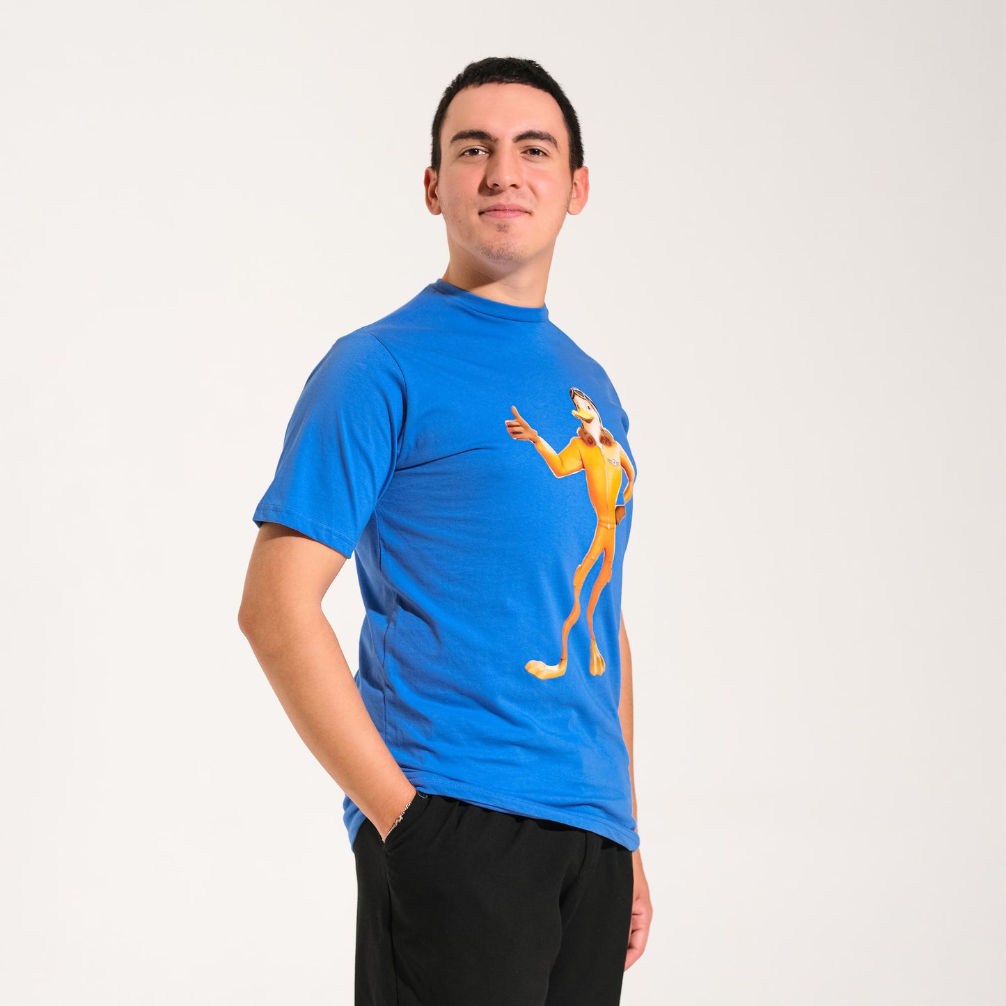 Mavi Bisiklet Yaka Kaptan Gaga Baskılı Tişört