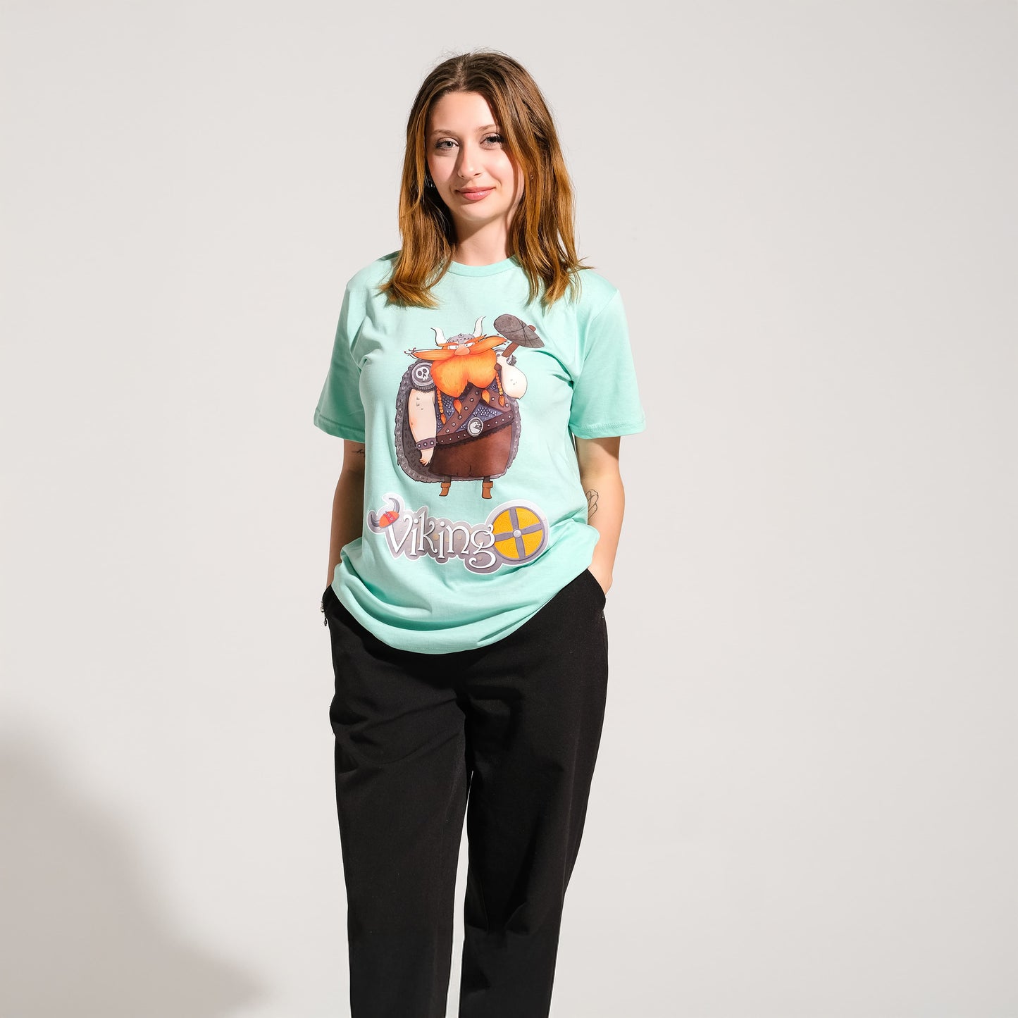 Mint Bisiklet Yaka Viking Baskılı Tişört