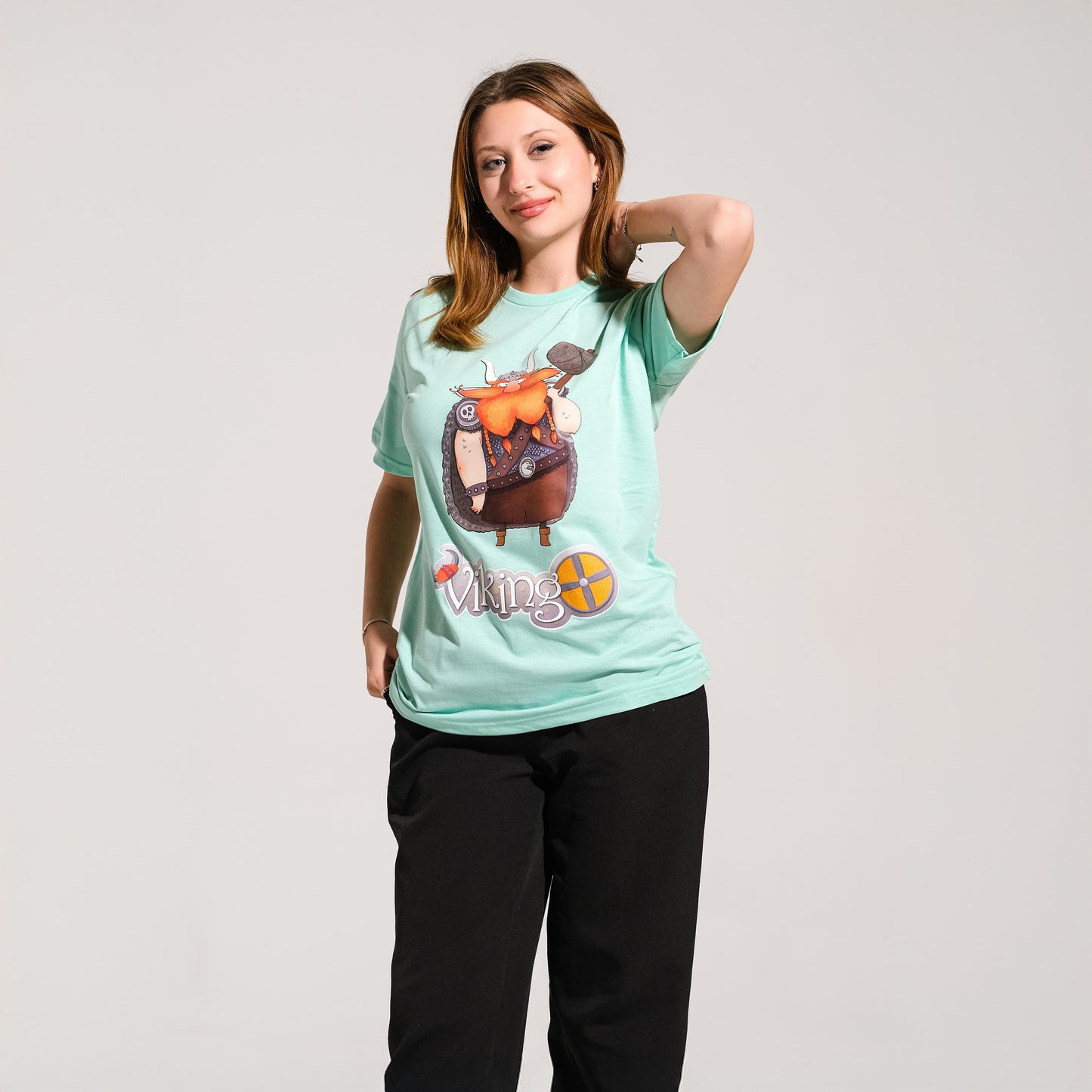 Mint Bisiklet Yaka Viking Baskılı Tişört