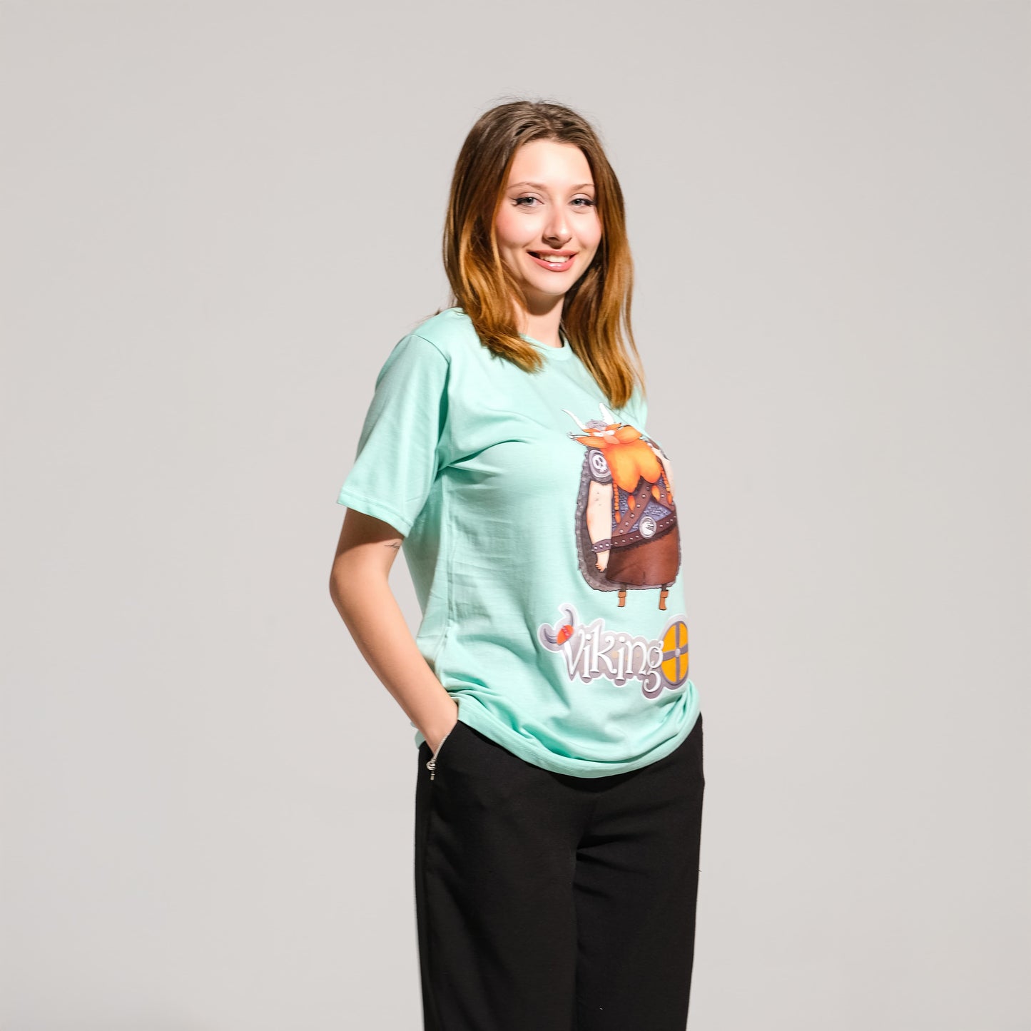 Mint Bisiklet Yaka Viking Baskılı Tişört