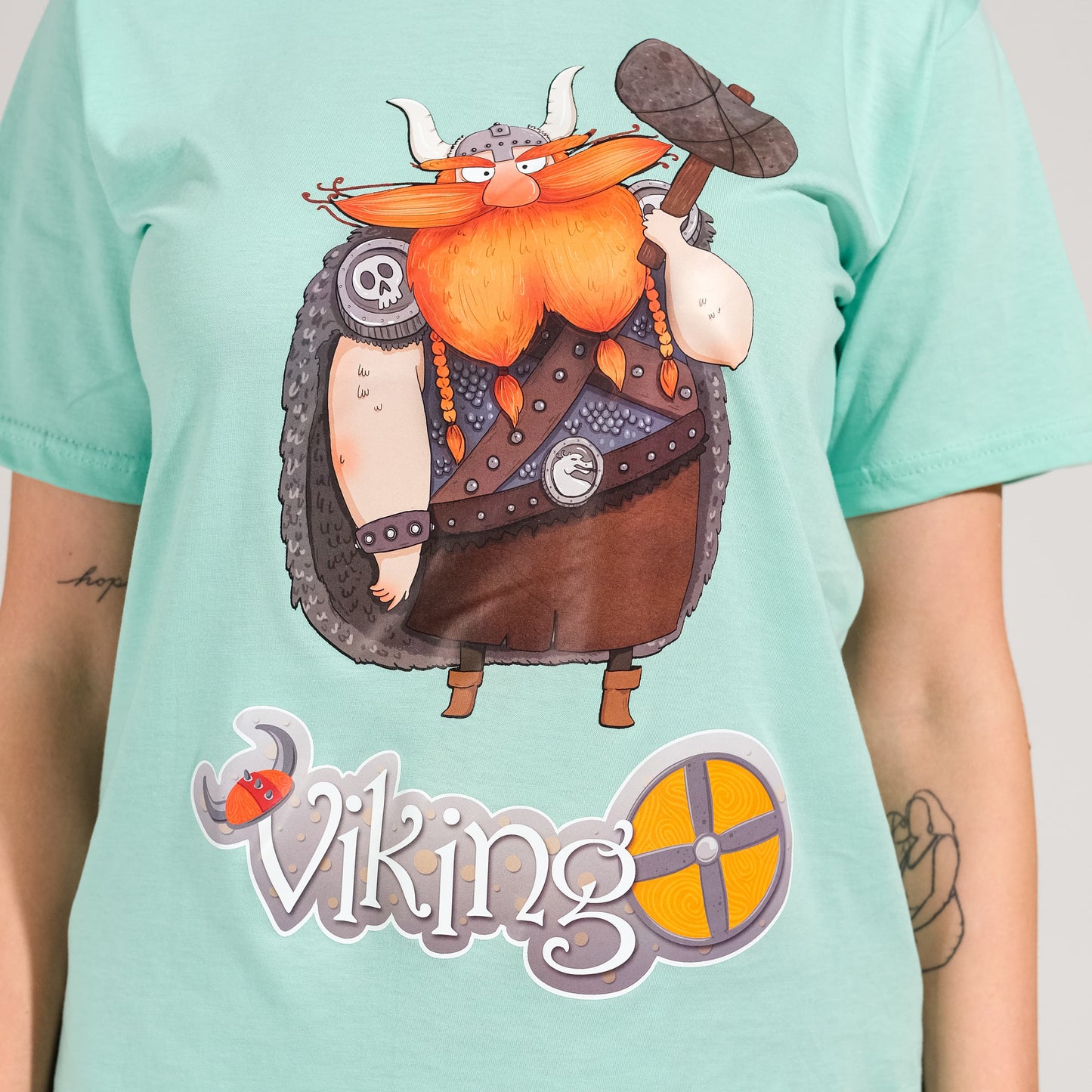 Mint Bisiklet Yaka Viking Baskılı Tişört