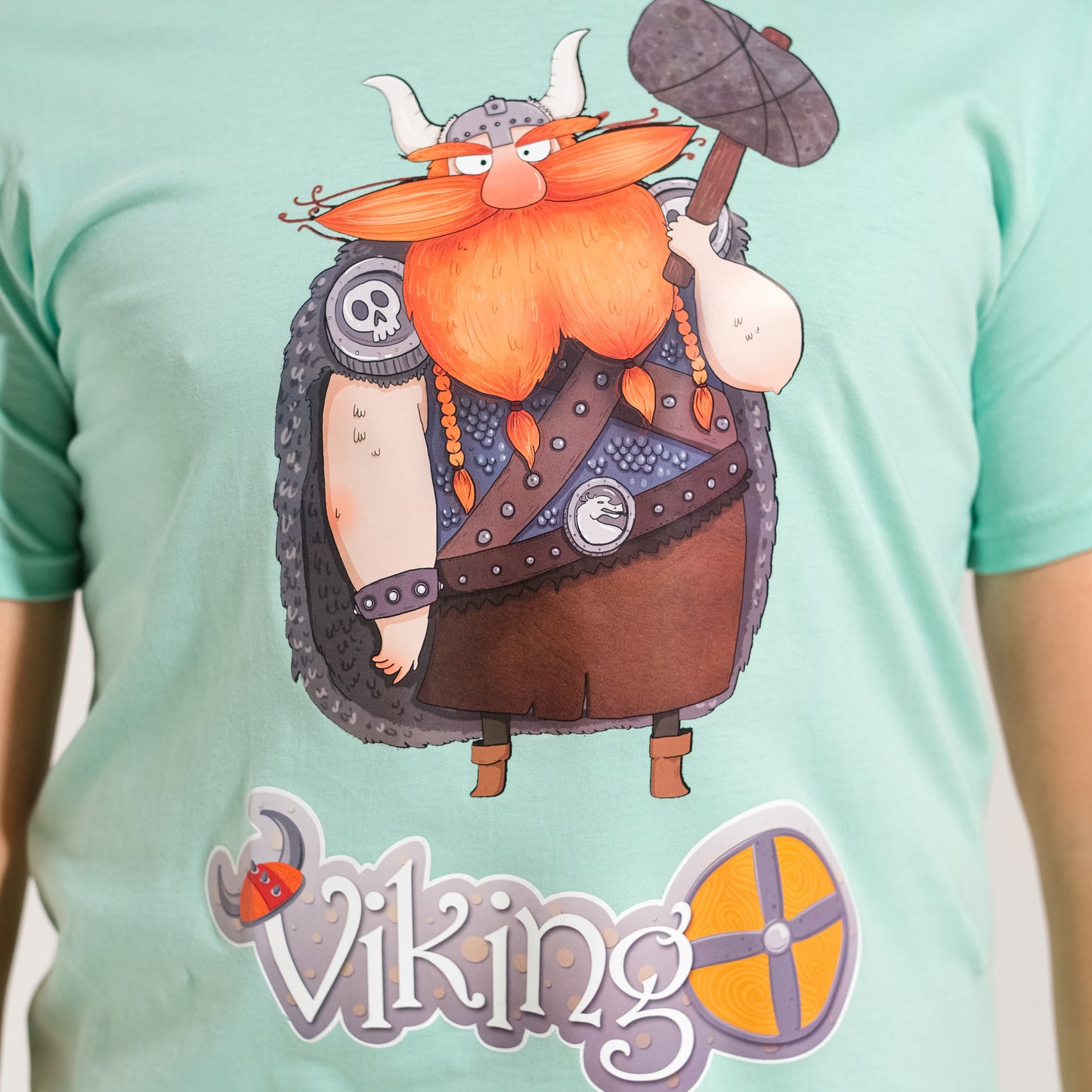 Mint Bisiklet Yaka Viking Baskılı Tişört