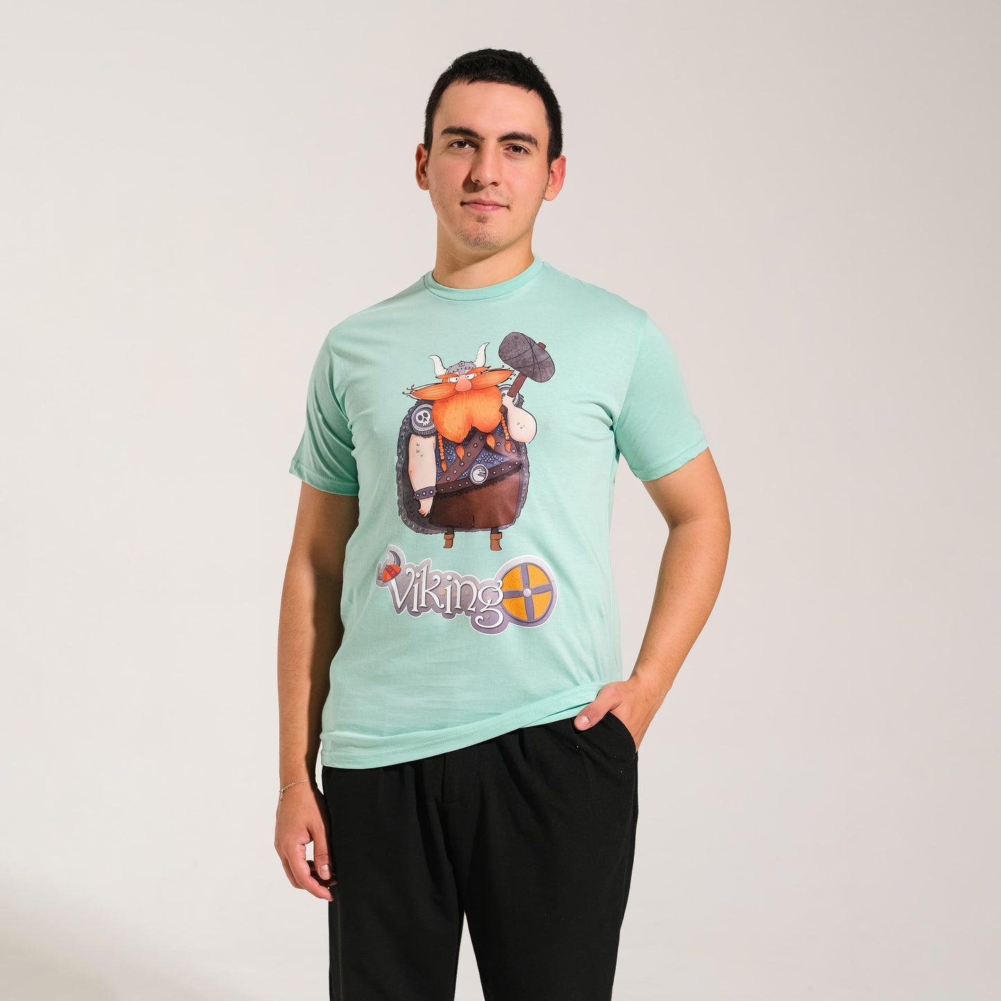 Mint Bisiklet Yaka Viking Baskılı Tişört