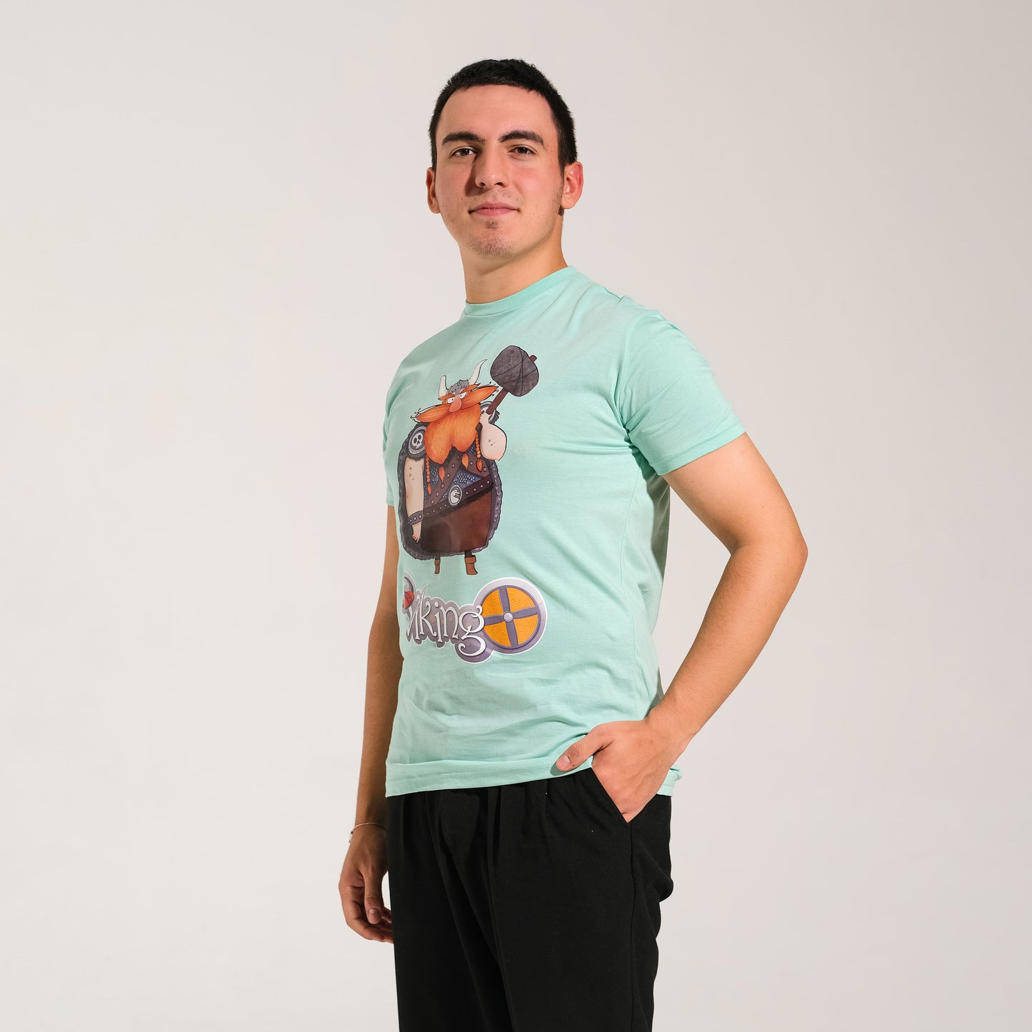 Mint Bisiklet Yaka Viking Baskılı Tişört