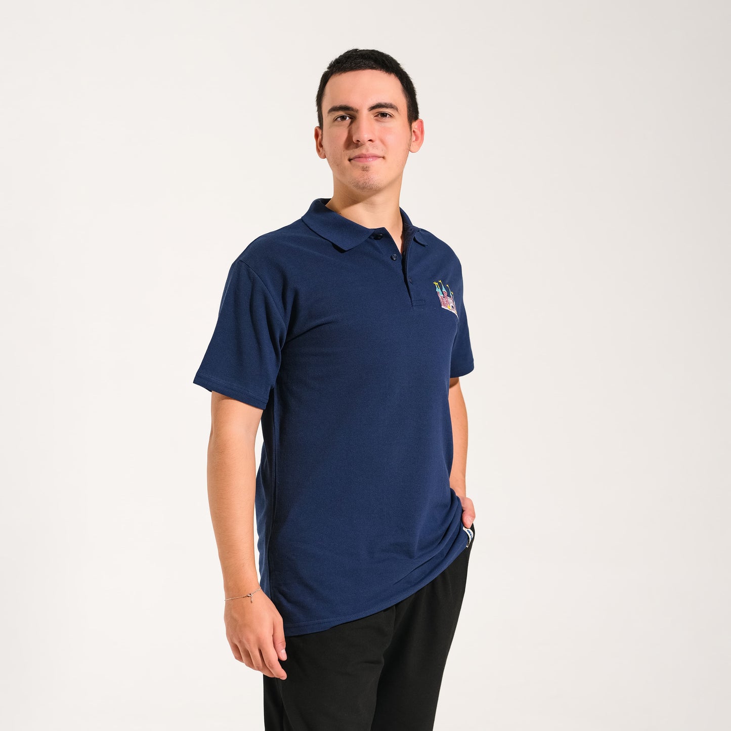 Şato Çizimli Polo Yaka Lacivert Tişört