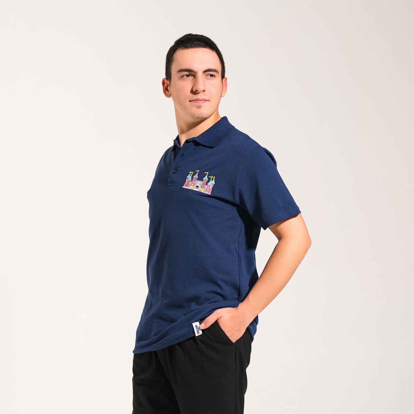 Şato Çizimli Polo Yaka Lacivert Tişört